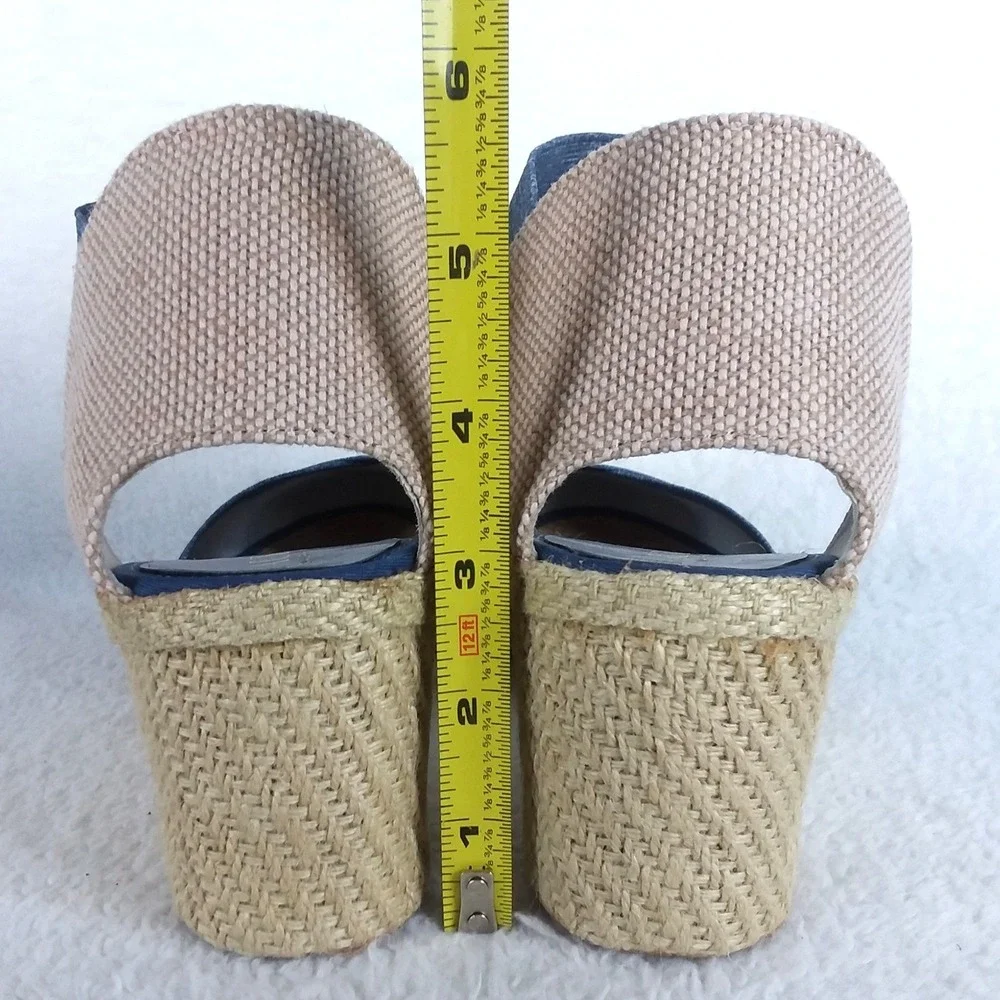 Lauren Ralph Lauren‎ Charla Denim Blue Wedge Sandals Women's 10B Ankle Strap